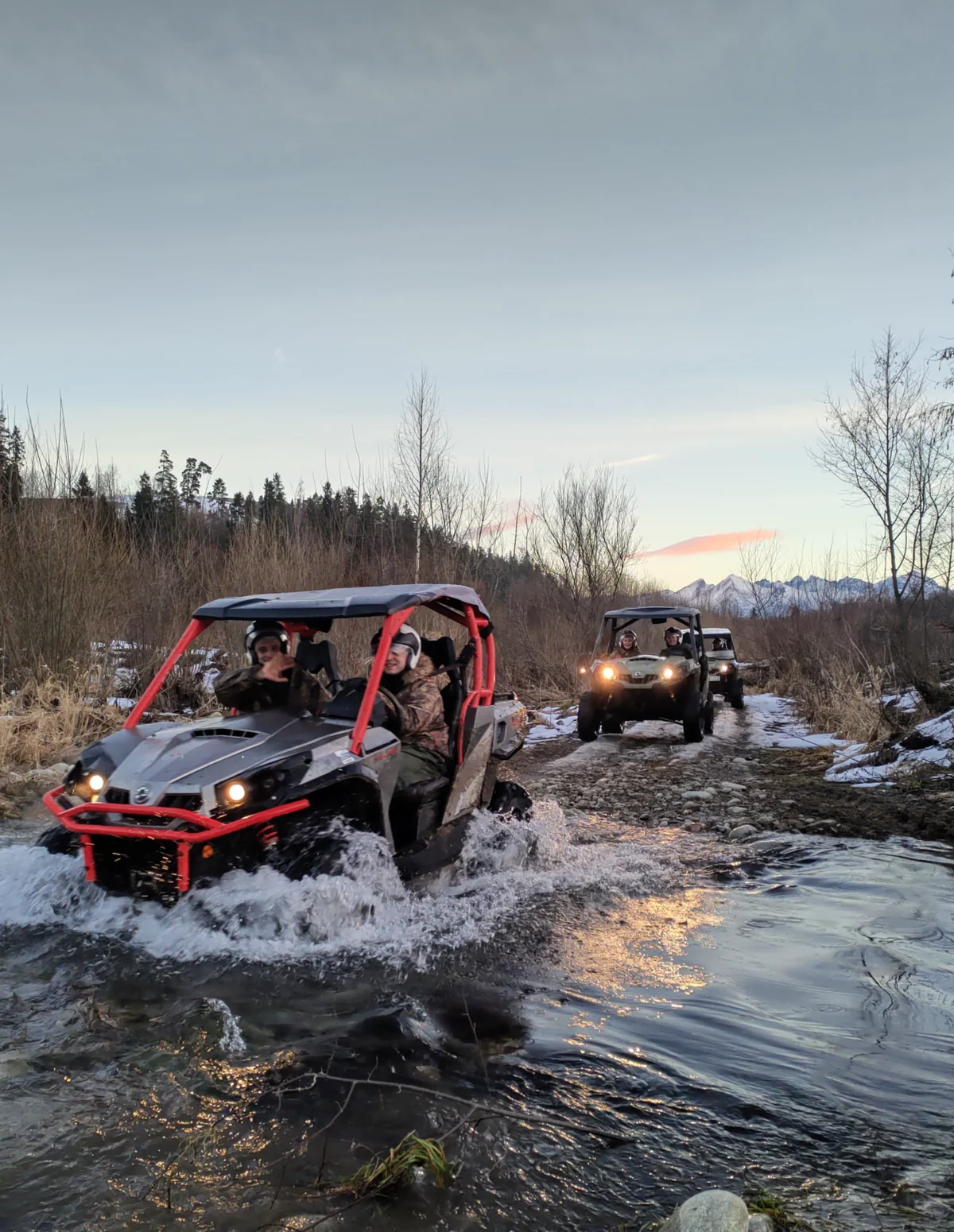 Off-road buggy crossing a river