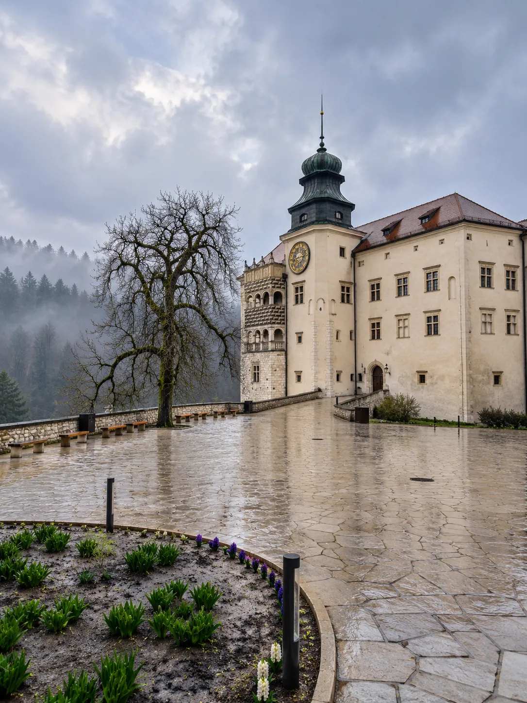 Pieskowa Skała Castle courtyard and historic architecture near Ojców