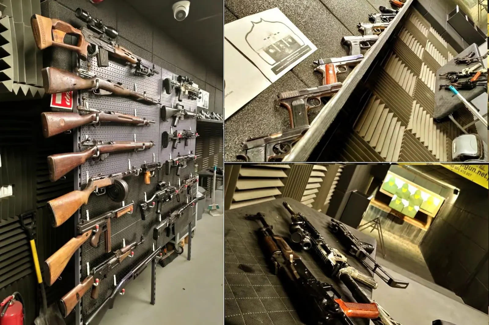 Selection of rifles, pistols and shotguns at a shooting range used for Krakow tours