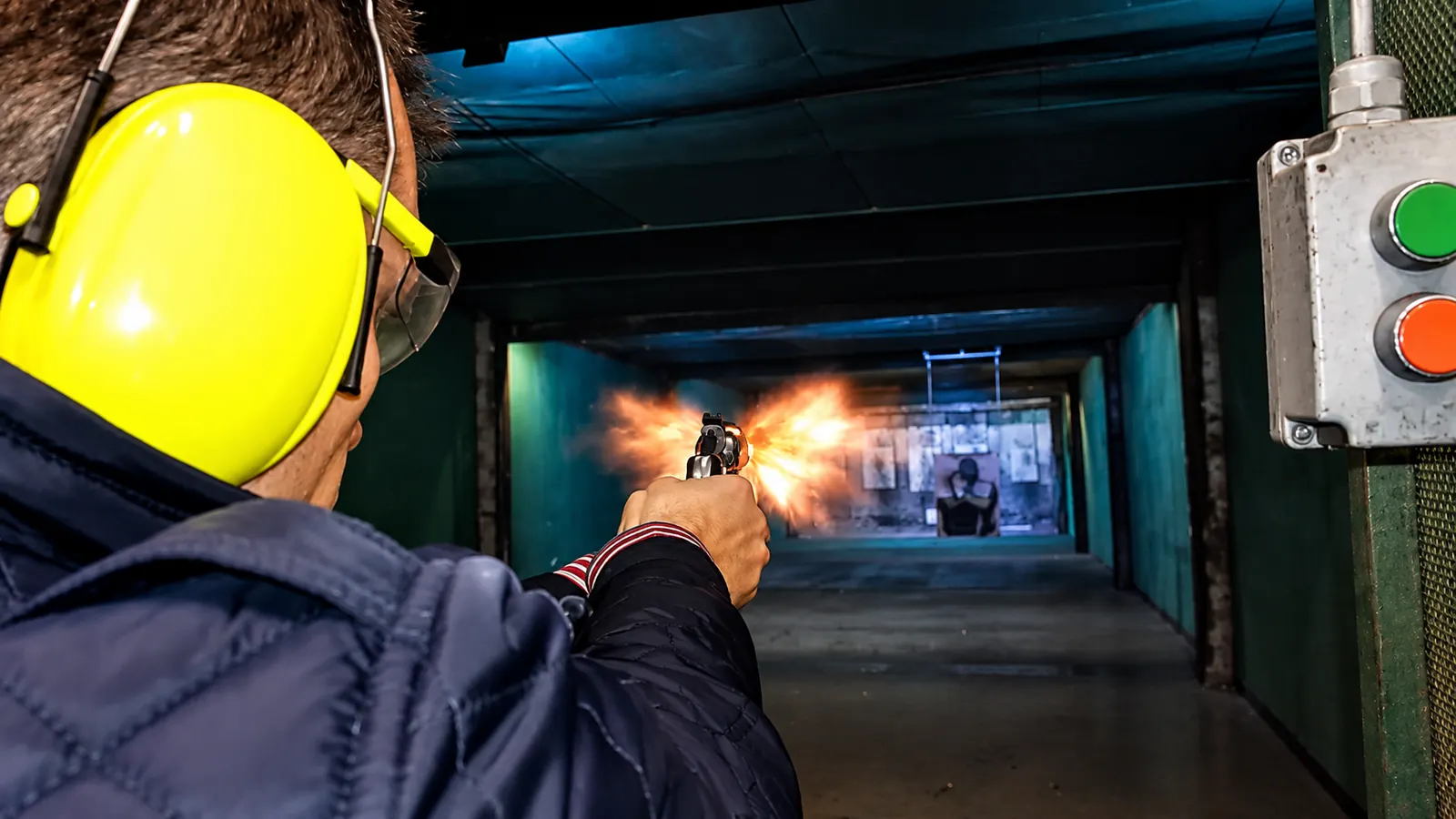 Revolver shooting at an indoor range during a Krakow shooting experience