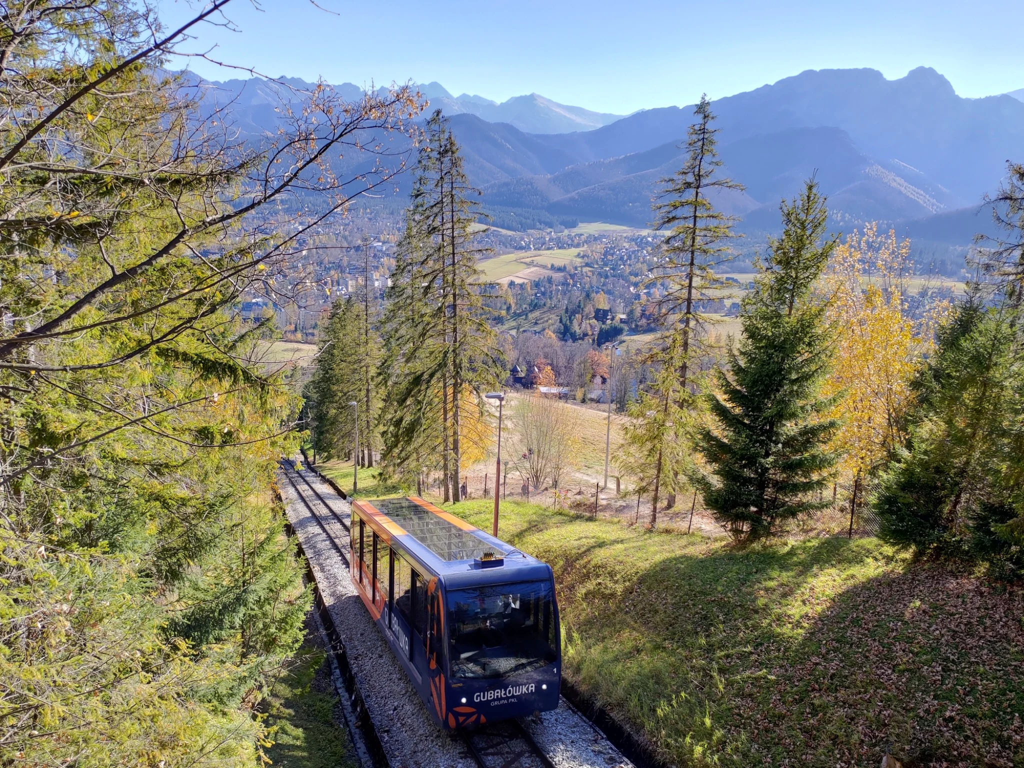 Gubałówka funicular with Zakopane and the Tatra Mountains in the background