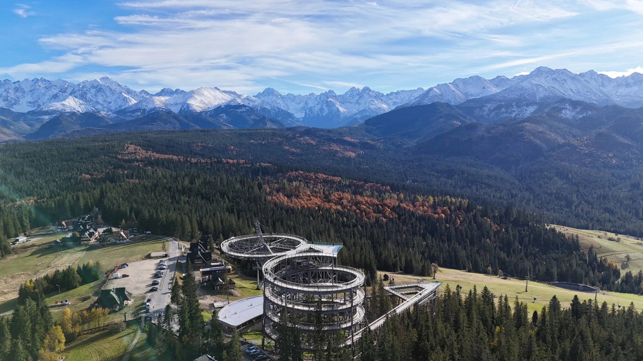Aerial view of SkyWalk with the Tatra Mountains in the background