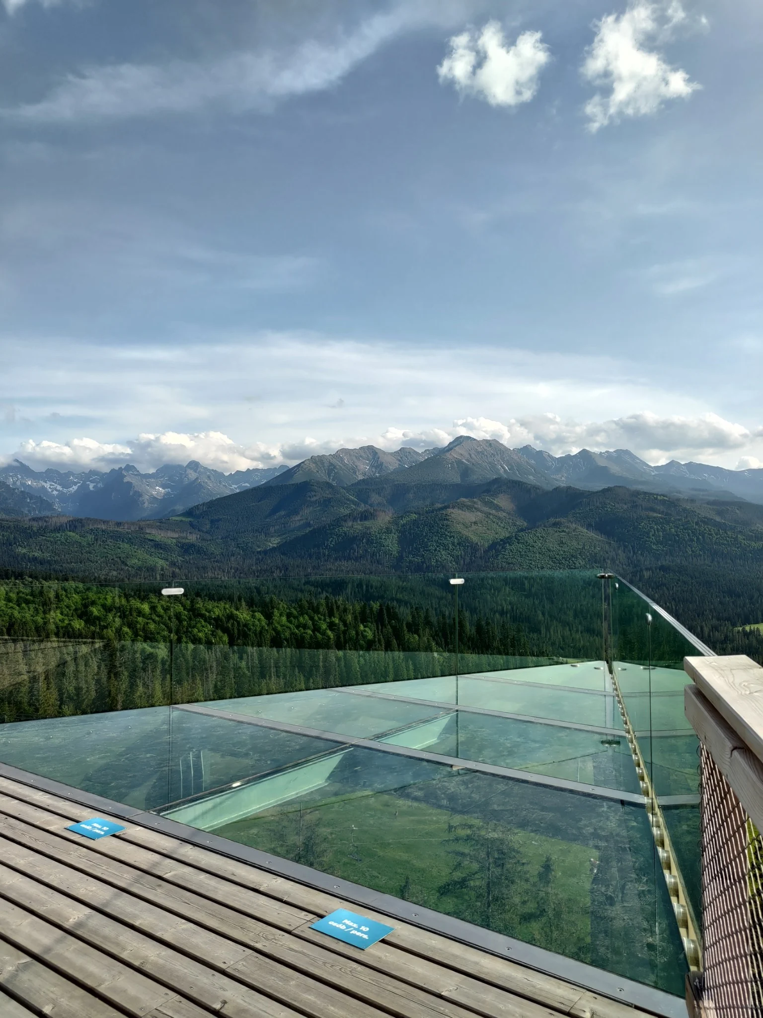 Glass viewing platform at SkyWalk overlooking the Tatra Mountains