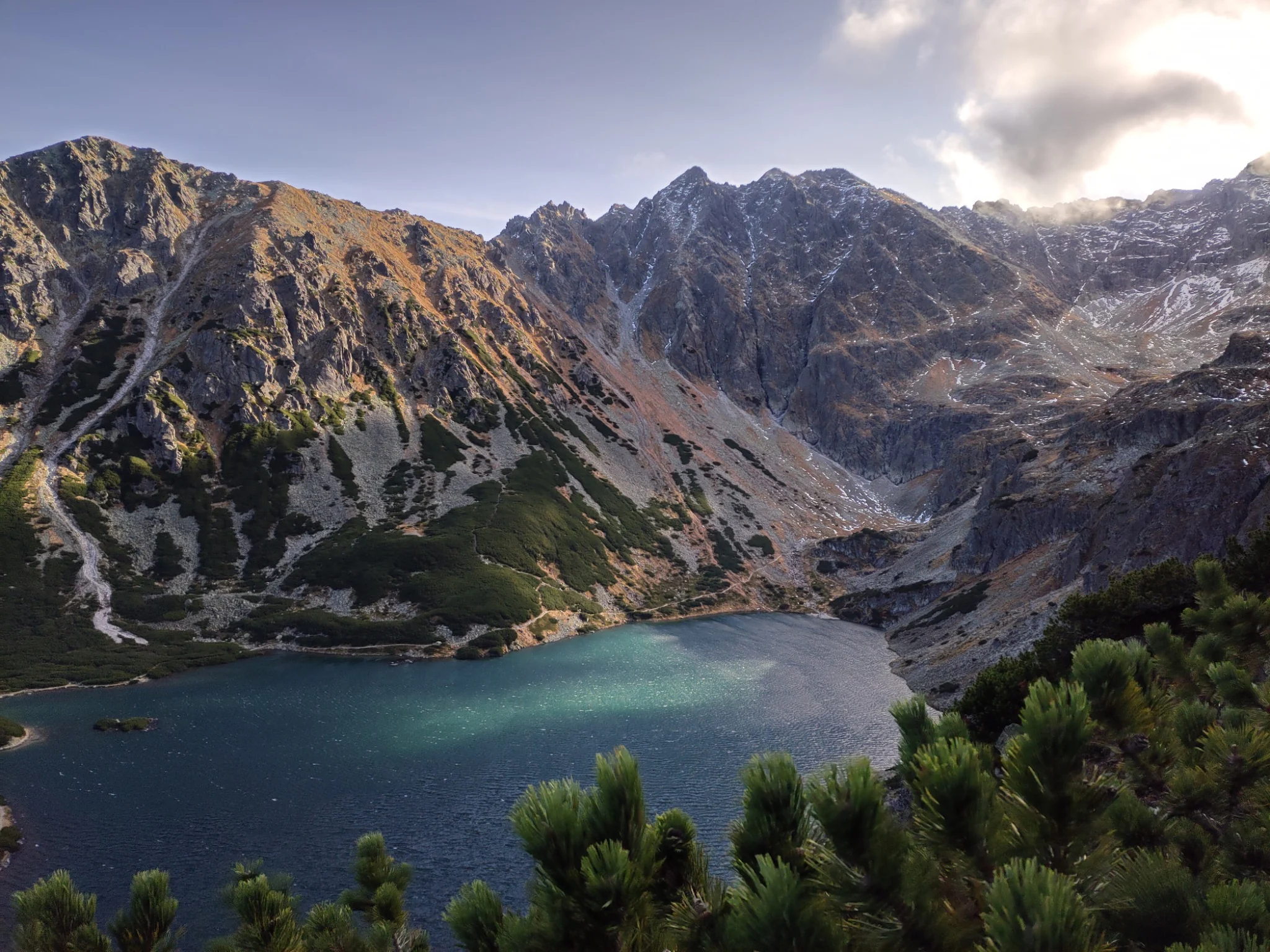 Mountain lake beneath steep Tatra peaks