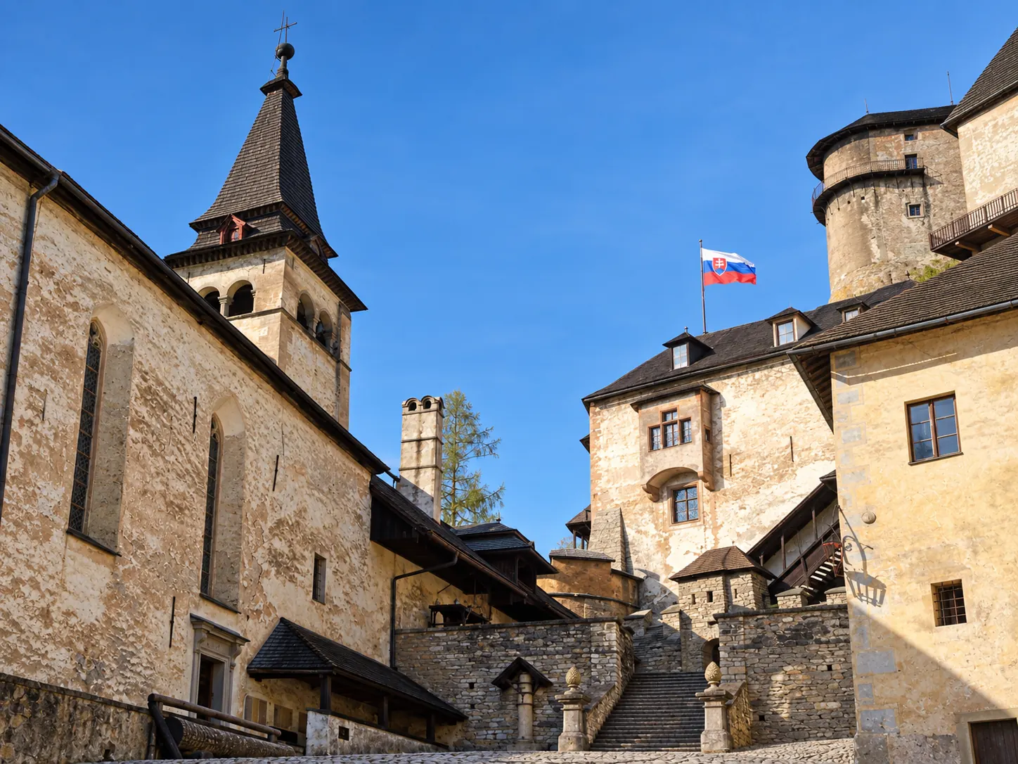 Historic courtyard inside Orava Castle in northern Slovakia