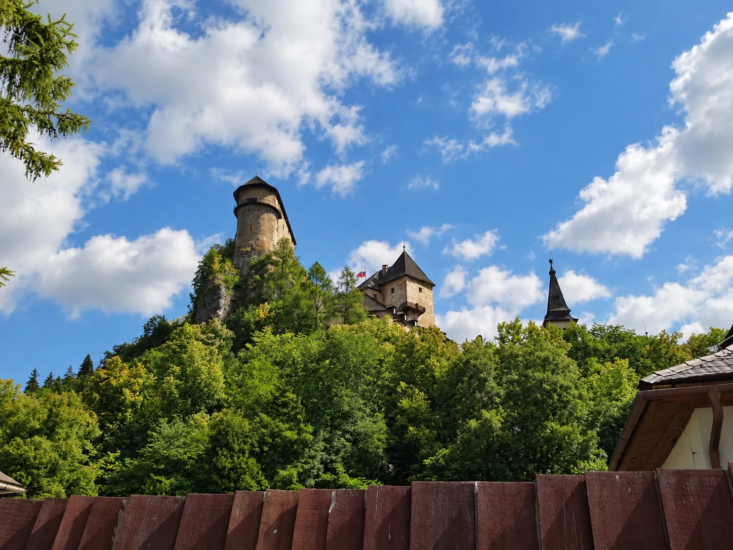 Exterior view of Orava Castle buildings and courtyard