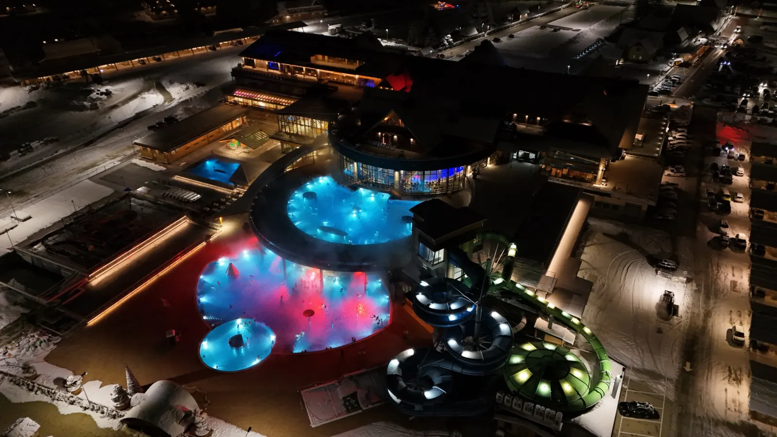 Thermal baths in the Zakopane region at night