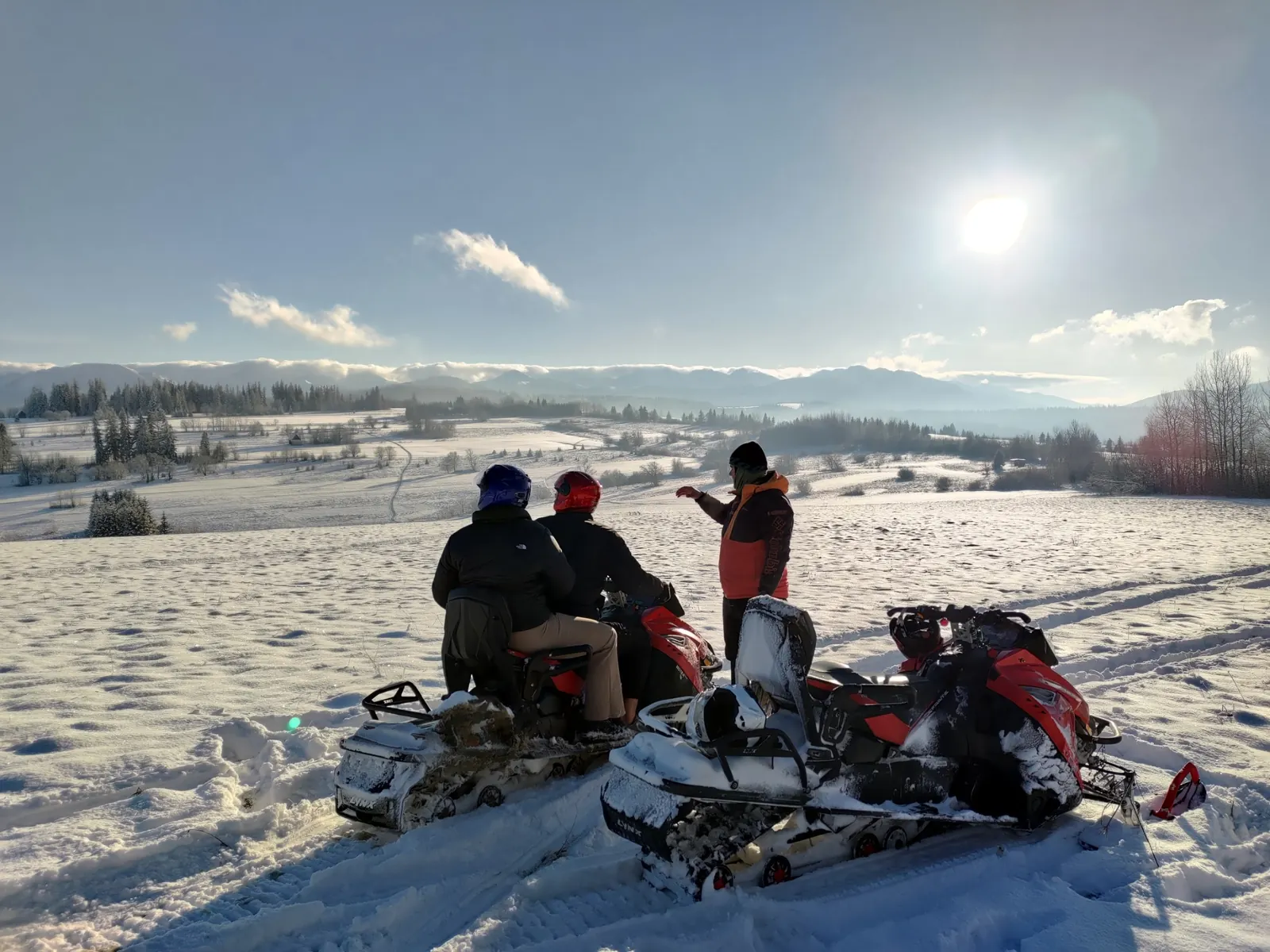 Private snowmobile stop in a snowy mountain landscape near Zakopane