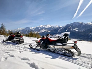 Snowmobiles at the top of mountain in Poland
